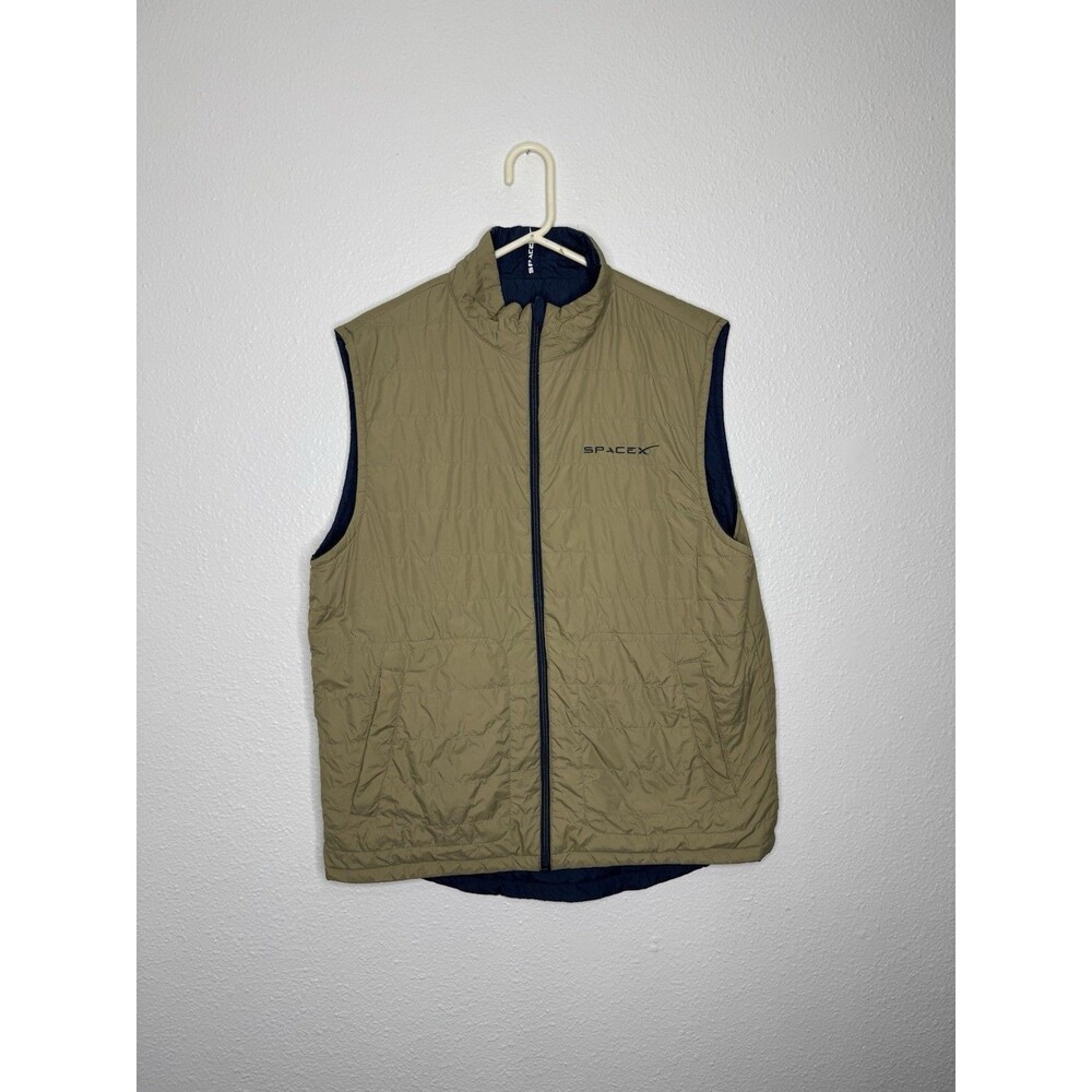 SpaceX Vest Mens XL Blue Tan Reversible Zip Insulated Lightweight Puffer *FLAW*